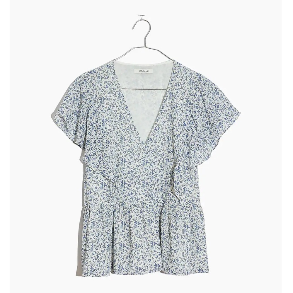 Madewell Georgette Ruffle-Sleeve Peplum Top in Americana Floral in Large